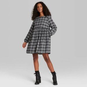 Wild Fable Grey Plaid Plaid Babydoll Dress